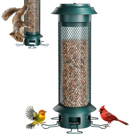 Wellavich Large Squirrel-Proof Bird Feeder with Removable Tray, Weight-Activated Outer Cage, 5 Perches, 4 lb Capacity, Easy to Fill & Spill-Proof, Tube Bird Feeder for Outdoor Cardinals, Finches
