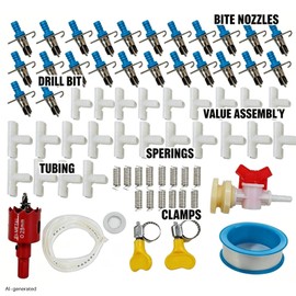 Rabbit Drinking Water System Kit - Includes 12 Plastic Pacifiers, Water Dispensers, Hoses, T-Joints, Springs, and Washers, an Integrated DIY Kit for Automatic Water Supply to Rabbit Beds