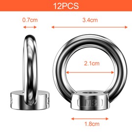 Lectorias Pack of 12 Ring Nuts M8, 304 Stainless Steel Eye Bolt, Eye Bolt, Eye Bolt, Eyelet Nut, Stainless Steel Eyelet, Ring Nuts, Ring Bolts, Eye Bolts for Lifting Accessories