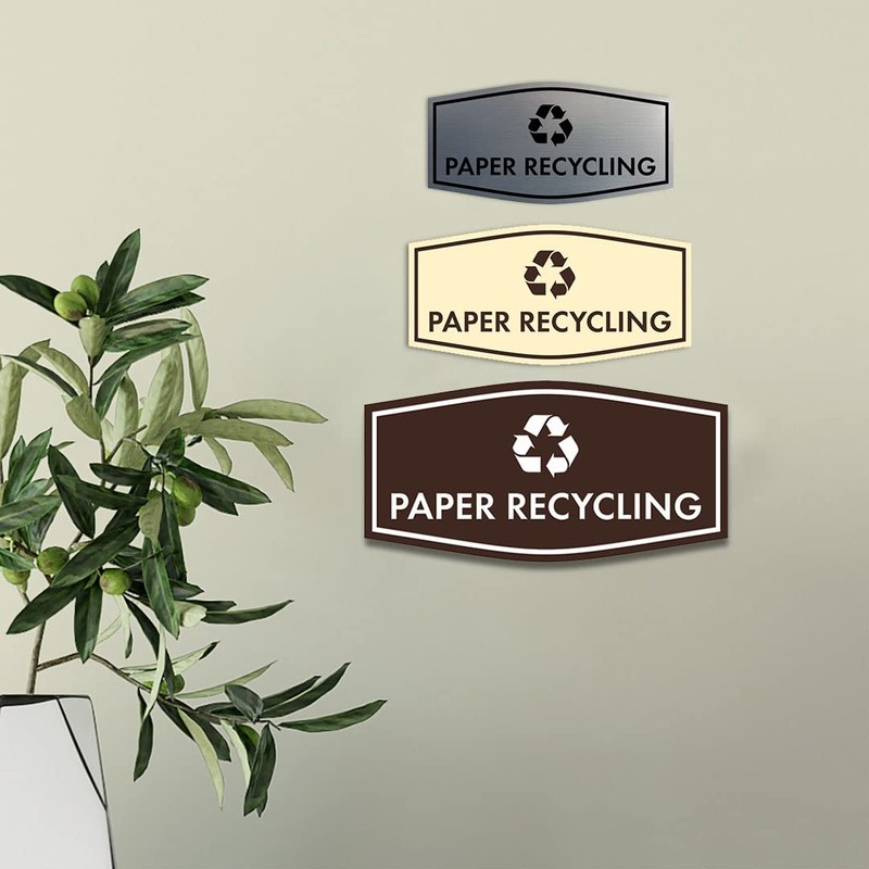 Fancy Paper - Letrero de reciclaje (plata cepillada), tamaño pequeño