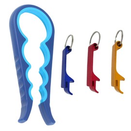Easy Jar Bottle Opener Kit, 1 Pcs 4-in-1 Jar Opener and 3 Pcs Bottle Opener Keychain, Bottle Opener Keyring Low Strength Aided Jar Opener, for Weak Hands Arthritis Hands, Elderly and Children