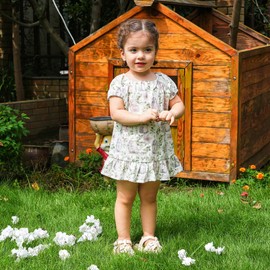 pureborn Toddler Girls Dress Easter Short Puff Sleeve Cotton Summer Playwear Dresses Sundress Bunny Leaves 4-5 Years