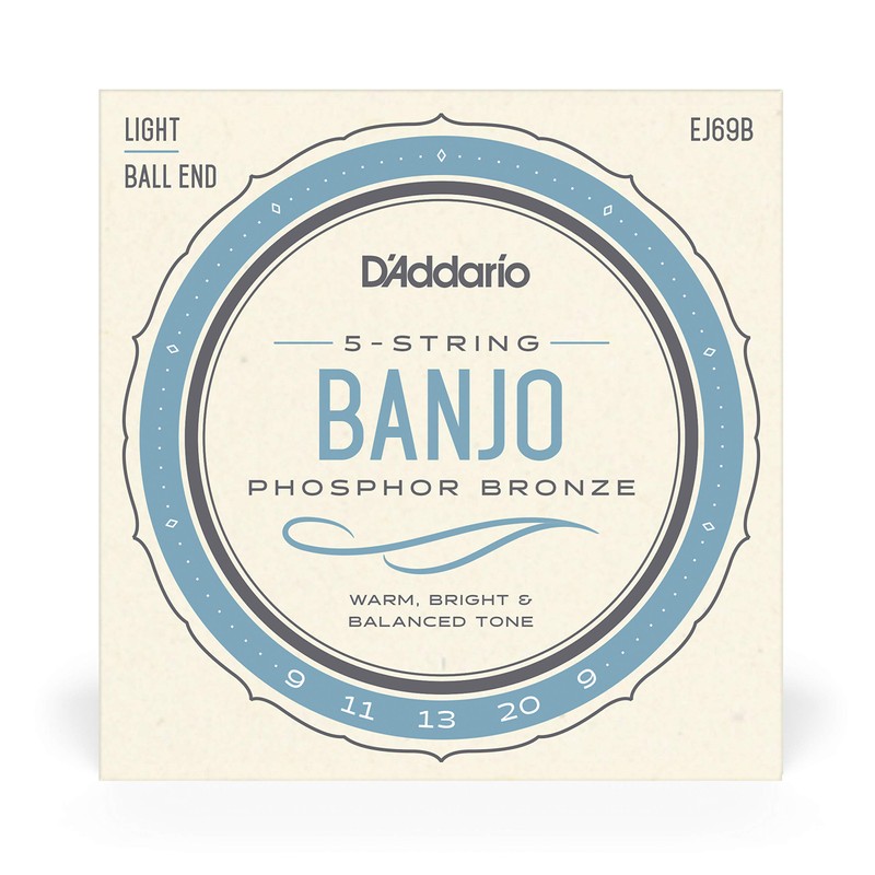 D'Addario Banjo Strings, Phosphor Bronze, EJ69B, Light Gauge 9-20, 5-String