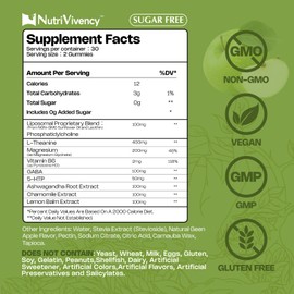 Liposomal L-Theanine Gummies, Sugar Free L Theanine 400mg Gummies Supplement for Adults & Kids, L-Theanine Chewable for Relax & Improved Focus, Enhanced Absorption, Vegan, Green Apple Flavor, 60 Count