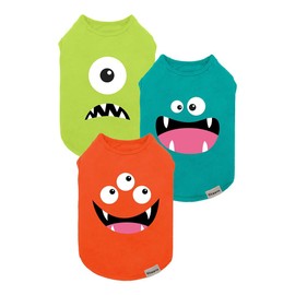 Fitwarm 3 Pack Monster Dog Shirt, Lightweight Funny Dog Tshirt, Dog Clothes for Small Dogs Boy Girl, Pet Outfit, Orange, Green, Teal, Small