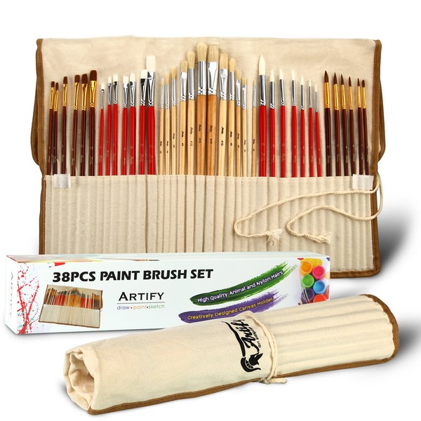 Artify Expert Paint Brushes Art Set for Acrylic Oil Watercolour Gouache | a Kit Hog Pony and Nylon Hairs | Including Two Large Size Nylon Brushes and a Carrying Pouch