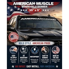 American Muscle USA - Calcomanía para coche, camión, parabrisas, 45 x 5 pulgadas, vinilo troquelado con letras blancas