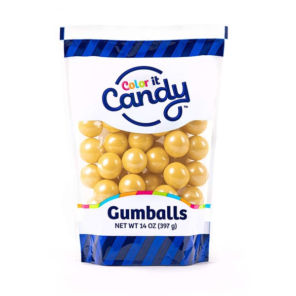 Color It Candy Shimmer Gold 1 inch Gumballs 14 Ounce Stand Up Bag - Perfect For Table Centerpieces, Weddings, Birthdays, Candy Buffets, & Party Favors.