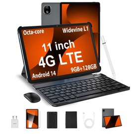DOOGEE 11 Inch Tablet with Keyboard,4G Dual Sim Slot Tablets, T30E Tablet with Android 14, 9GB RAM 128GB ROM/1TB TF, 8000mAh, Cellular Tablets with BT5.0, Pen, Keyboard, Mouse & Case