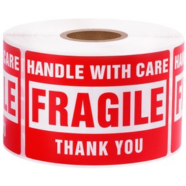LuckyGuard 3 x 2 Inch Handle with Care 500 Fragile Stickers for Shipping Moving Glass Permanent Adhesive Fragile Labels (1 Roll, 500 Labels)