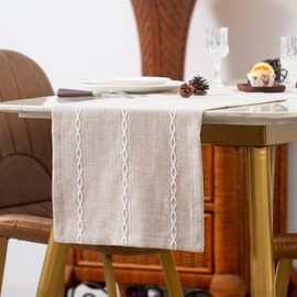 YZKITM Rustic Braided Striped Table Runner Farmhouse Linen Table Runners Boho Table Runners 72 Inches Long for Dining Room Party Holiday Dresser Decoration 14 x 72 Inch Light Coffee