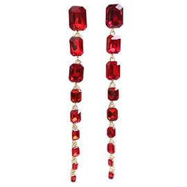 Crystal Earrings Long Crystal Beaded Tassel Teardrop Dangle Chain Earrings for Women Boho Colorful Sparkly Rhinestone Earrings for Wedding Brides Prom Jewelry-Red