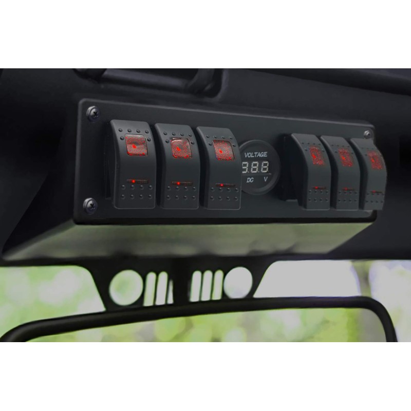 Stark Industries - 6-Gang Rocker Switch Aluminum Panel with Voltmeter-