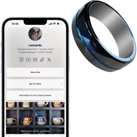 Tungsten Ring Digital Business Card - Waterproof NFC Ring - Social Media Sharing & Instant Contact - Tap to Share NFC - iOS and Android(Blue-#8)