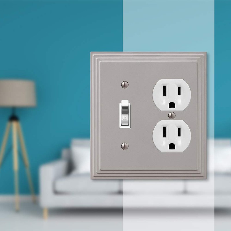 Amerelle Steps Single Toggle/Single Duplex Cast Metal Wallplate in Satin