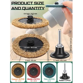 WILLBOND 92 Pieces 2 Inch Sanding Discs Set Nylon Sanding Discs with 1/4 Inch Holder for Die Grinder Surface Conditioning Grind Polish Burr Finish Rust Paint Removal (Yellow,Red and Green)