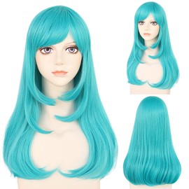 JoneTing Teal Wig 【+Wig Cap】Cosplay for Women Medium Length Anime Wigs with Bands Synthetic Hair Wigs for Game Cosplay Costume