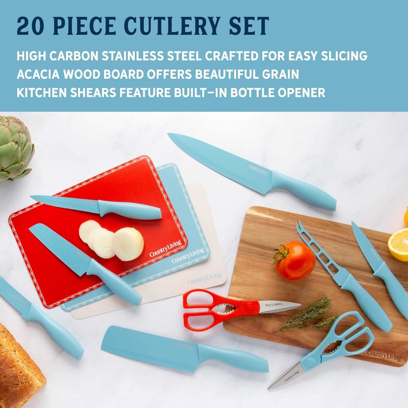 Country Living 20-Piece Kitchen Knife Quality Stainless-Steel Blades with Guards,