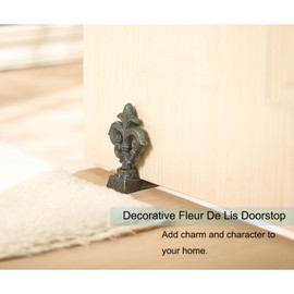 Oligsky Heavy Duty Cast Iron Door Stops, Decorative Cute Fleur De Lis Statue Metal Door Stopper Wedge, Solid & Antique Style Windproof Door Holder for Patio Yard Garden Farmhouse