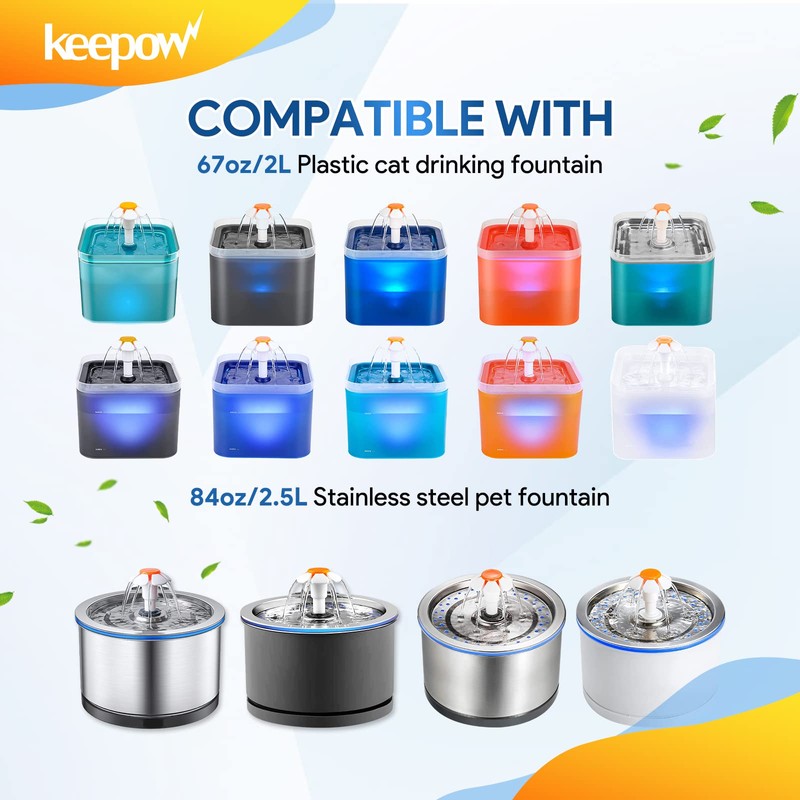 KEEPOW Pet Fountain Filter Replacement for 67oz/2L & 84oz/2.5L Pet