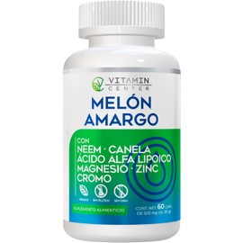 Melón Amargo con NEEM + CANELA + CLA + Magesio + zinc + cromo frasco con 60 capsulas de 500 mg C/U (30g)