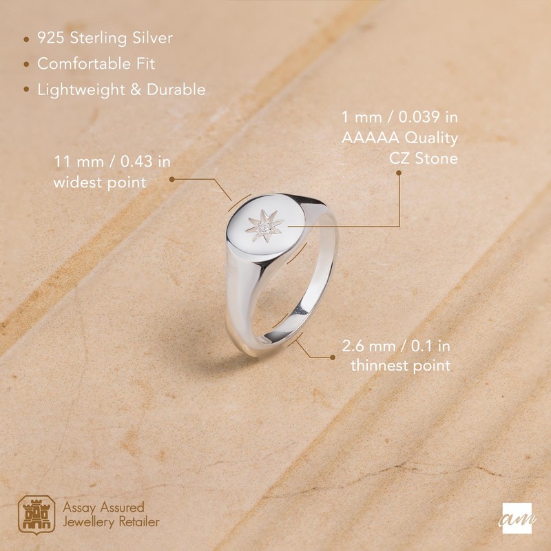 Amberta Solid 925 Sterling Silver Signet Ring for Women |