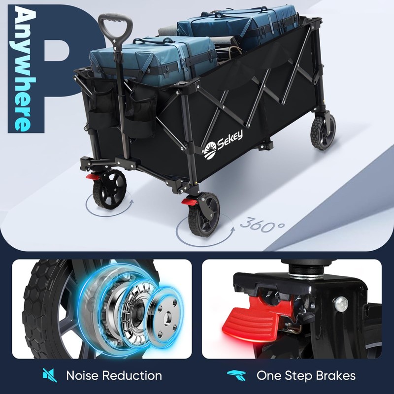 Sekey Collapsible Foldable Wagon with 330lbs Weight Capacity, Heavy Duty