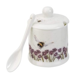 RW Royal Worcester Wrendale Designs Flight of The Bumble Bee Lidded Conserve Pot with Spoon, Ceramic