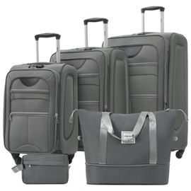 Merax Softside Luggage Set, Travel Suitcase Expandable Lightweight, 3 Piece Luggage Sets with Duffel Bag 22" 26" 30" Suitcase with TSA Lock Spinner Wheels,Grey