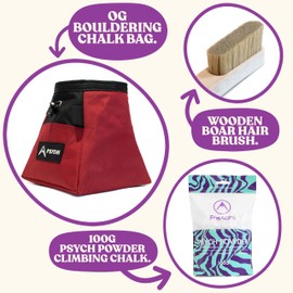 Psychi OG Chalk Bucket Starter Pack Bundle for Rock Climbing Bouldering Gym (Dark Red)
