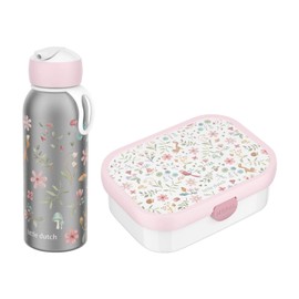 Mepal - Flip-Up Campus Little Dutch Thermal Lunch Set - Insulated Stainless Steel Water Bottle for Children - 9 Hours Hot & 12 Hours Cold - Bento Lunch Box with Insert & Fork - Fairy Wonders