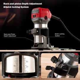 LiunxDromic Router Tool, 6.5Amp 1.25HP Wood Routers for Woodworking, 13000-33000 RPM 6 Variable SpeedsHand Wood Tool Compact Edge Trimmer with 15 1/4" Router Bit Set (US7)