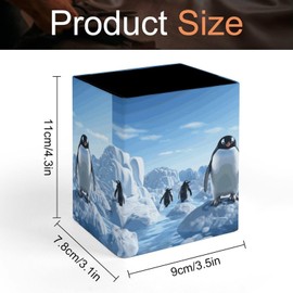 KLWQR Pen Pencil Holder Waterproof PU Pen Cup Holder Women Makeup Brush Holder Penguin Antarctica Ice Desktop Pen Organizer for Home Office Desk Accessories