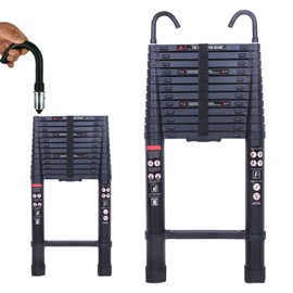 16.4FT Aluminium Telescopic Ladder with 2 Detachable Hooks, 330lbs Max Load Portable Compact Loft Extension Ladder Multi-Purpose Extendable Ladder for Home DIY Indoor Outdoor Use