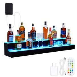 Acekool LED Lighted Liquor Bottle Display Shelf, 2 Tier 48 Inch Bottle Display Shelf Bar Shelve with Remote & App Control, 4 Modes, 16 Colors, Remote & App Control for Home Commercial Bar