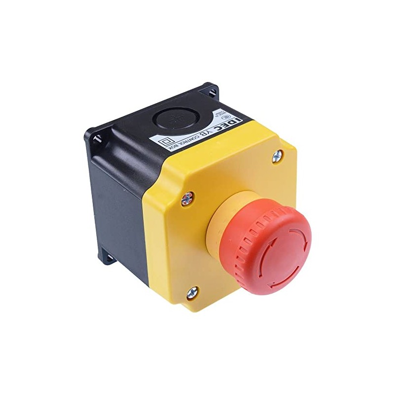 IDEC 22mm Emergency Stop Switch Control Box 2NC YB1W-YW1B-V4E02R-Y0 E-Stop