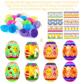Wittocs 50 Pack Easter Eggs Wrapper Bulk Luminous Eggs Film Heat Shrink Wraps for 2.4in Easter Eggs Chicken Bunny Egg Sleeves Decorations, New Cute Easter Egg Arounds