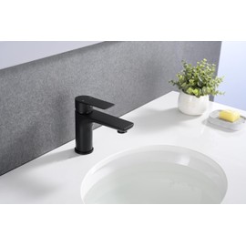 Modern Single Handle Matte Black Bathroom Sink Faucet - Single Hole, Lead-Free Brass