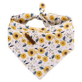 Elegant little tail Dog Bandanas - 1Pack Sunflower Print Washable Dog Scarf Female Square Dog Bib Kerchief Scarf Adjustable Pet Bandana for Small Medium Dogs