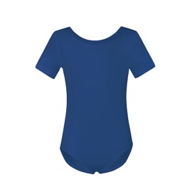 Maillots básicos de manga corta para niñas, Azul marino, 10-12 Años