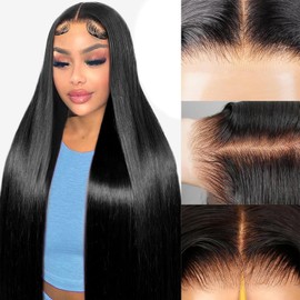 FTQZKEY 30 Inch Straight Lace Front Wigs Human Hair 7X5 HD Lace Front Closure Ready to Wear Wigs 220% Density Wear and Go Glueless Wigs Human Hair Pre Plucked Pre Cut Natural Black