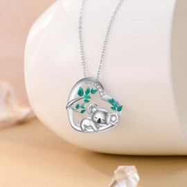 Koala Necklace 925 Sterling Silver Koala Bear Heart Pendant Necklaces Animal Love Jewelry Gifts for Women Girls, Sterling Silver, Cubic Zirconia