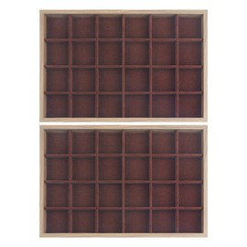 uxcell Set of 2 Stackable Velvet Jewelry Organizer Trays with Removable Dividers for Drawers, Jewelry Organizer Drawer Display Storage 24 Grid Tray Brown