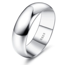 KRFY S925 Sterling Silver Rings for Women Men 18K White Gold Plated Plain Thumb Finger Stackable Statement Dome Rings High Polished Engagement Eternity Wedding Band Rings Comfort Fit Size 6 to 10