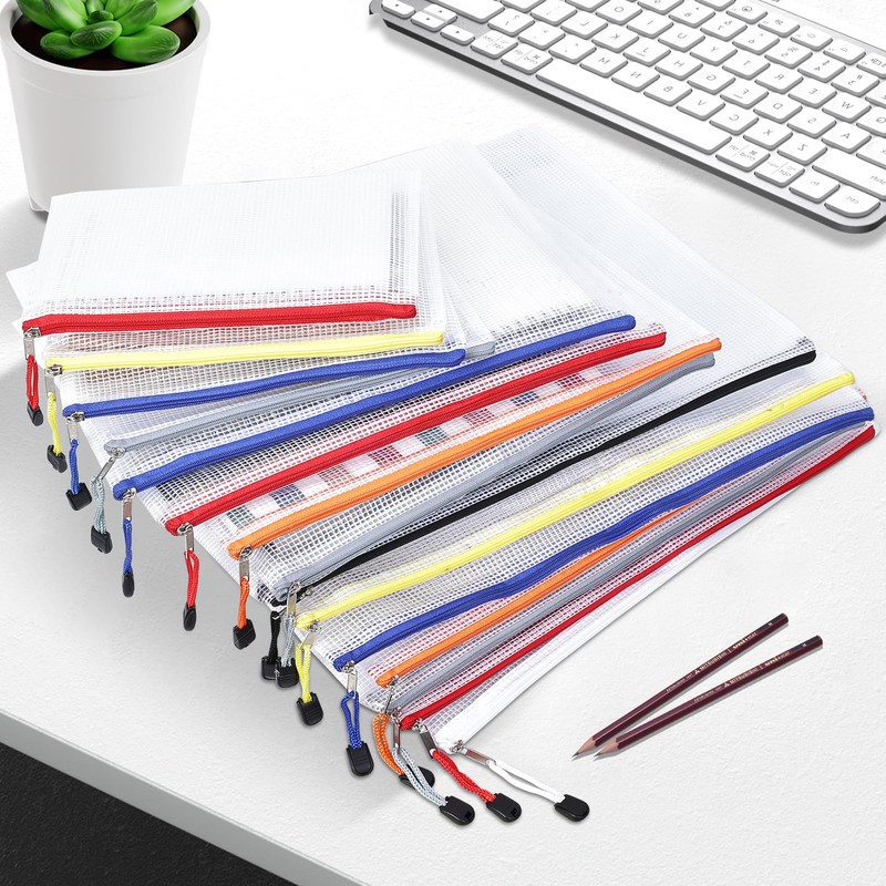 Document Wallet A4-14 Pieces Transparent Document Folder with Zipper, Mesh