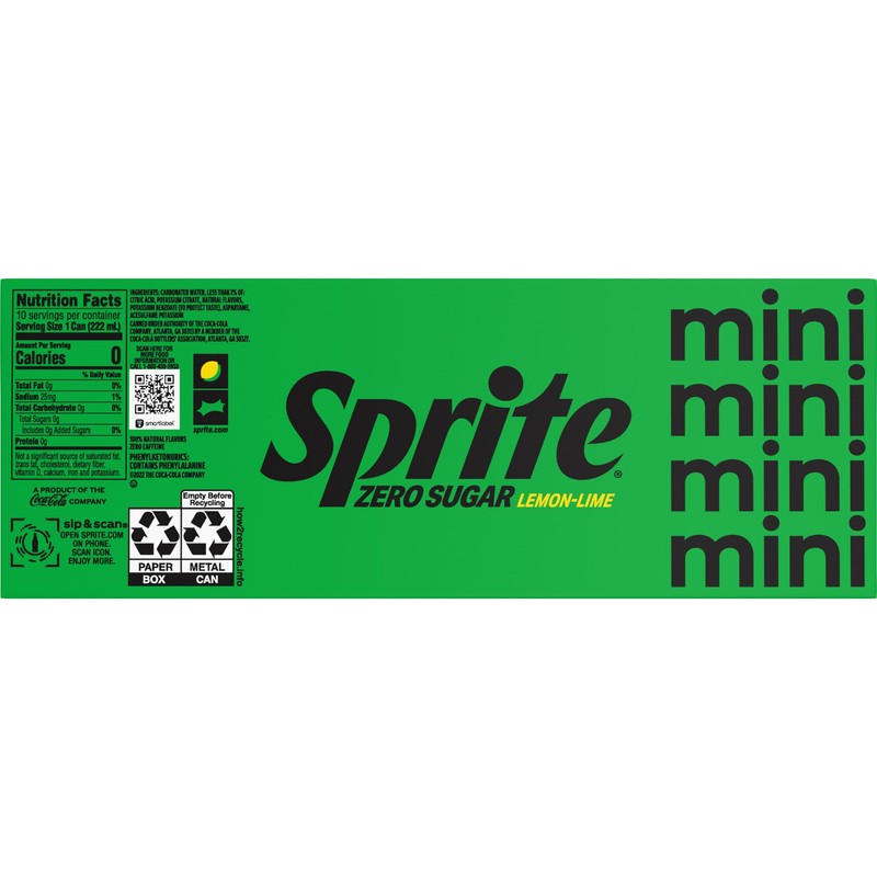 Sprite Zero Sugar Lemon Lime Diet Soda Pop Soft Drinks,