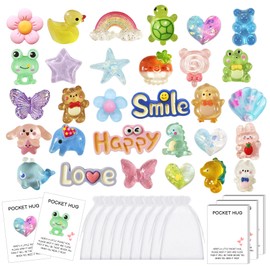 YOJO 30 Sets Pocket Hug Token Bulk, Little Resin Animals with Greeting Cards and Organza Bags, Inspirational Gift Keepsake Exchange Cards for Graduation Employee Appreciation Birthday Wedding