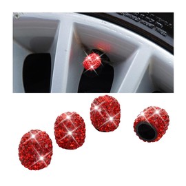 XINLIYA Bling Car Tire Valve Stem Caps, 4PCS Crystal Rhinestone Auto Tire Valves Protective Cover, Dustproof Vehicle Wheel Air Caps, Bling Car Accessories for SUV Truck Motorcycle Bike（Red）