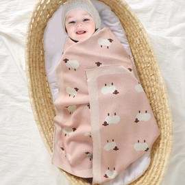 mimixiong Baby Blanket for Newborn - 100% Cotton Knit Double Layer Soft Baby Blankets Baby Gift - Baby Essentials for Newborn, 80x100cm (Light Pink)