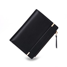 CHAOFANXI Women's Small Bifold Leather Purse for Women, Small and Short Format Purse Small Wallet with Multiple Compartments, black, Modern